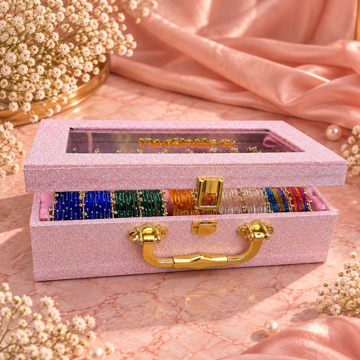 Diamond Bangle Box With Name ( 120 Diamond Bangles + 20 Heavy Ghungroo Bangles )