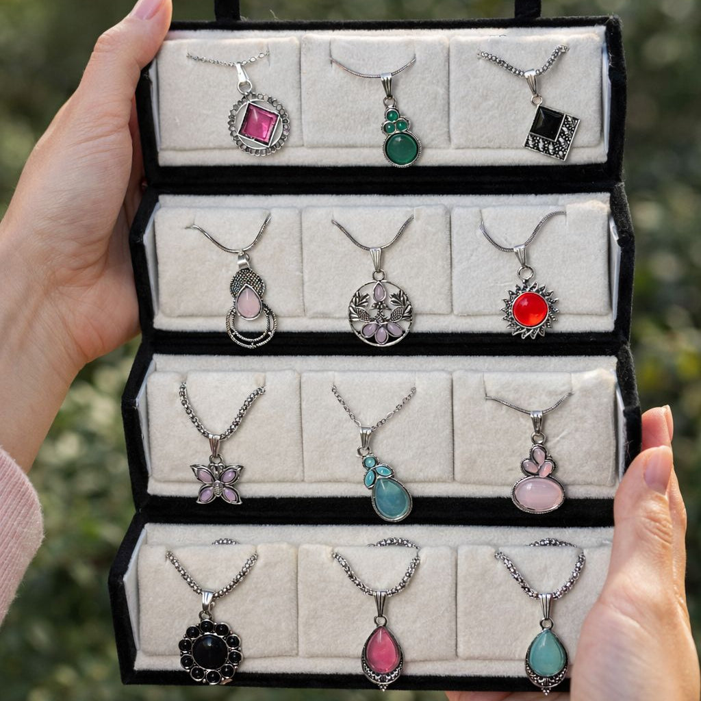 Set Of 12 Oxidized Necklcae With Premium Jewelry Box