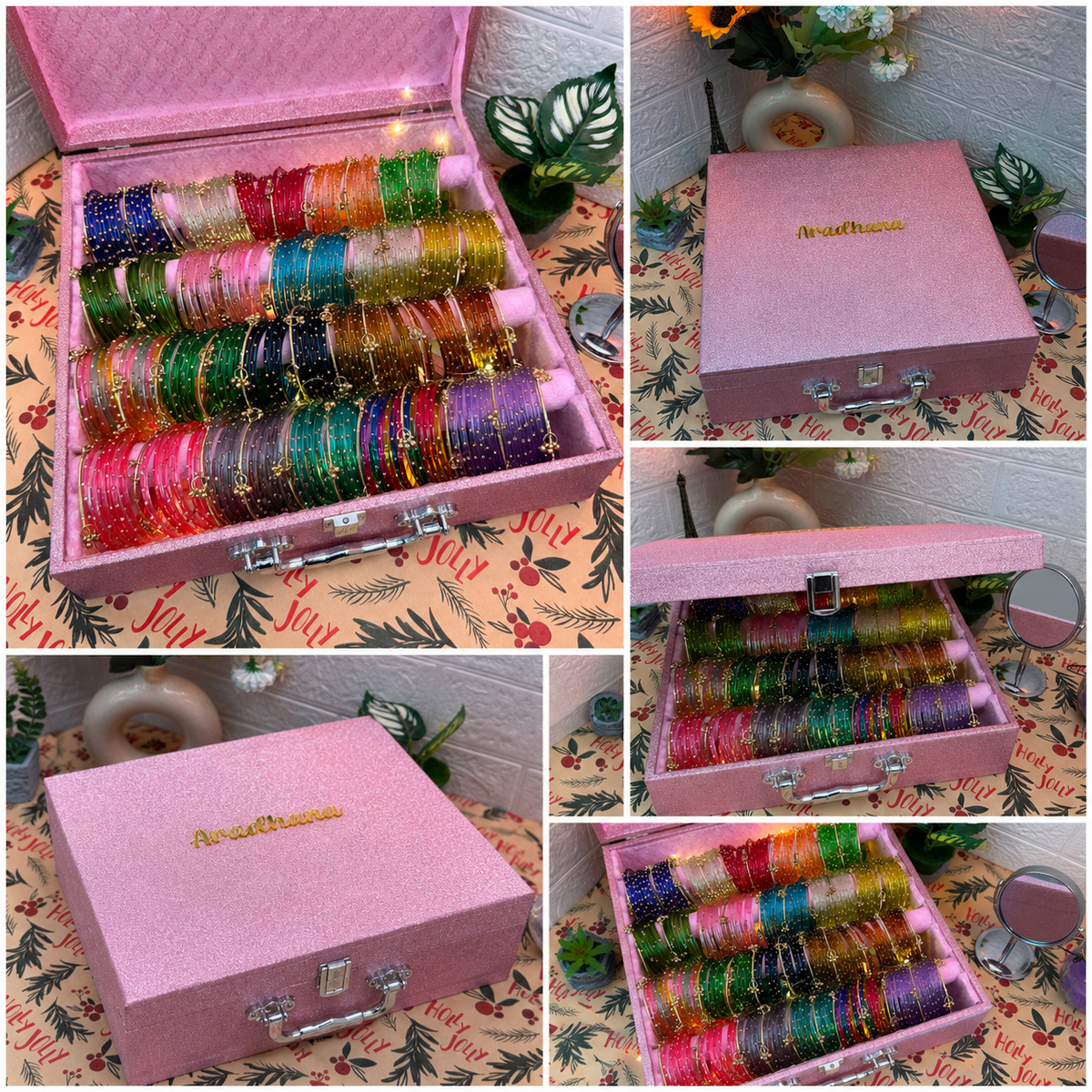 Premium Bangle Trunk Box With Name And Light ( 240 Diamond Bangles + 44 Ghungroo Bangles )