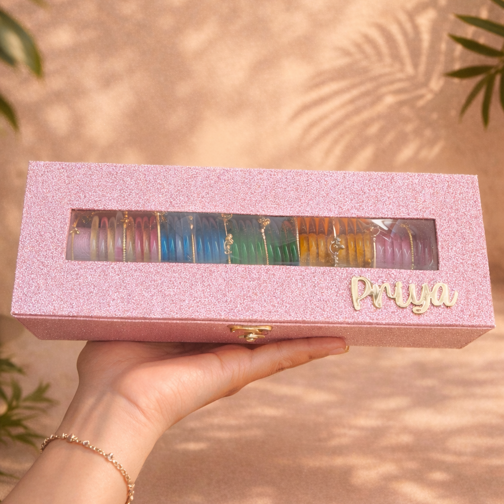Viral Jelly Bangle Set With Premium Box And Name (40 Bangles + 11 Ghungroo bangles )