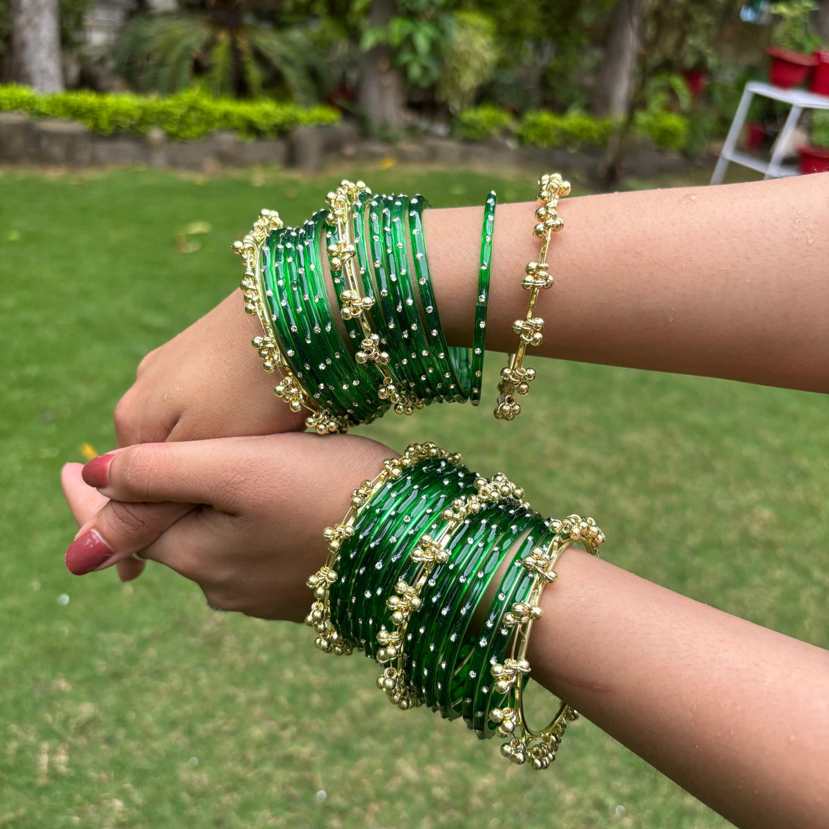 Heavy Kashmiri Ghungroo Bangles ( 24 Diamond Bangles + 6 Heavy Kashmiri Ghungroo )