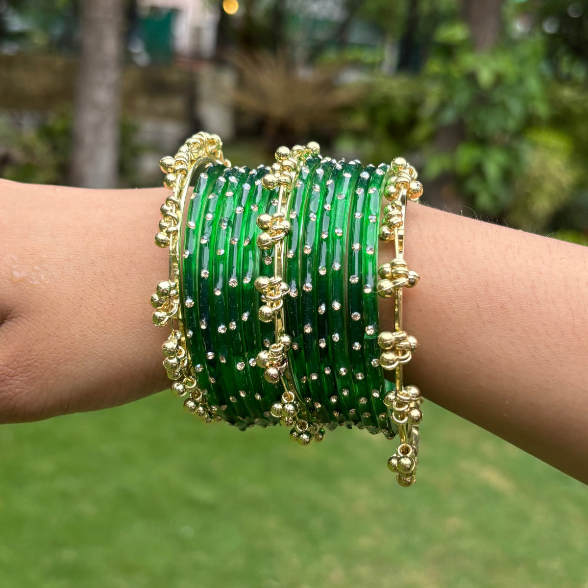 Heavy Kashmiri Ghungroo Bangles ( 24 Diamond Bangles + 6 Heavy Kashmiri Ghungroo )